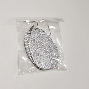 Silver shiny leather dangle earrings